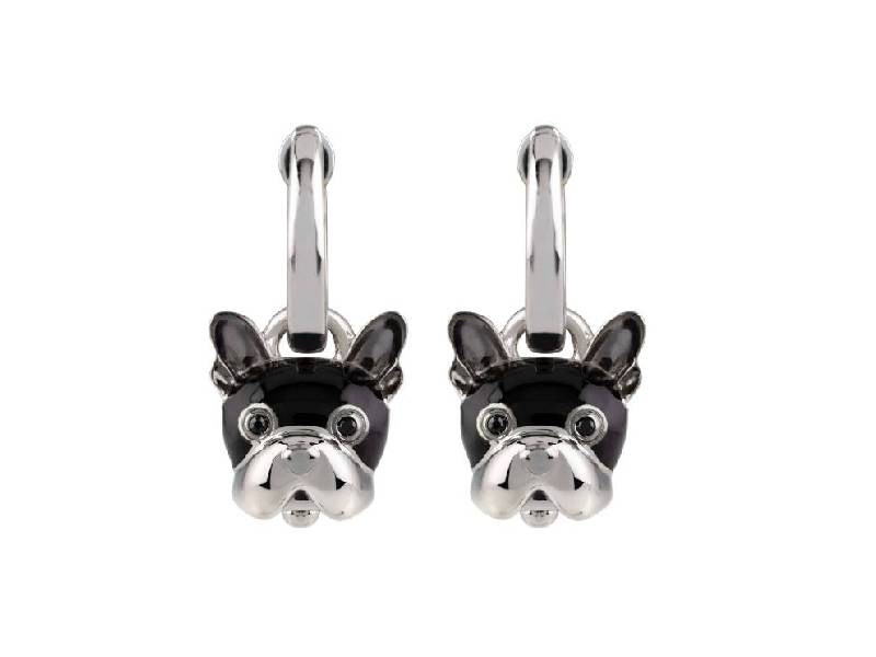 SILVER, BLACK ENAMEL AND BLACK SPINEL MICRO DOG  EARRINGS ET VOILA' CHANTECLER 38584